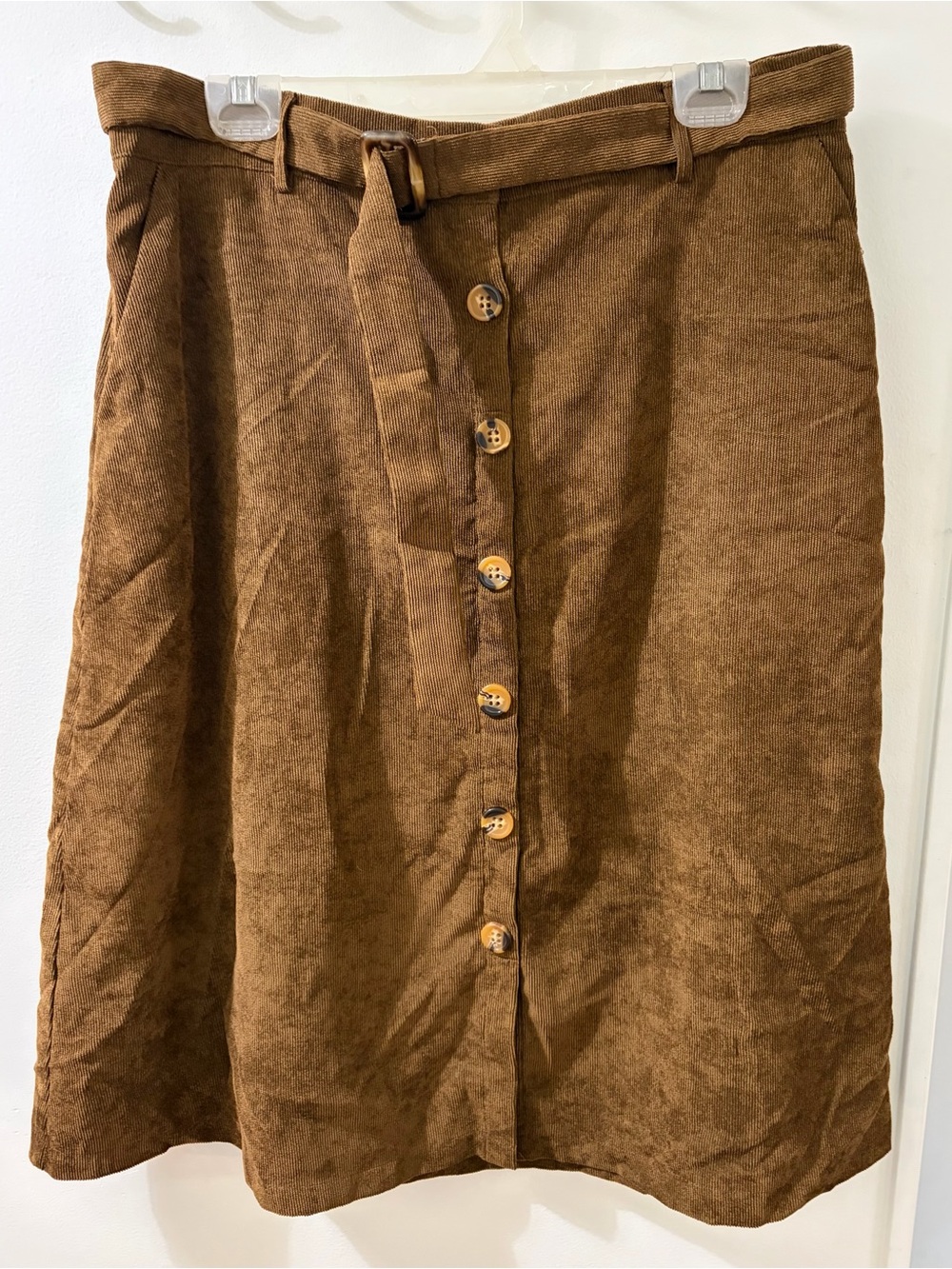 Allegra K Brown Button-Front A-Line Skirt with Belt